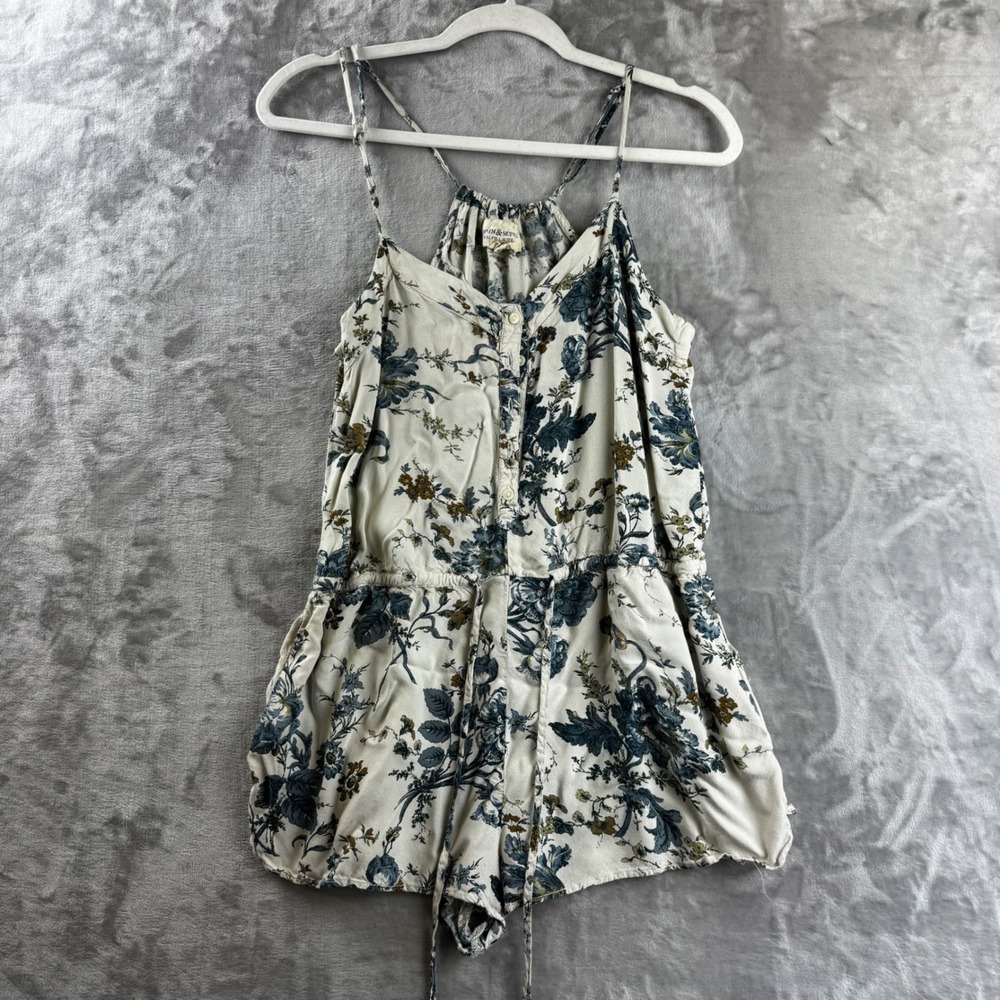 Denim & Supply Romper Womens M Cream Floral Button Front Drawstring (1769)